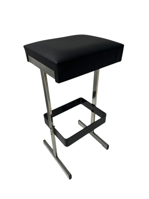 Four Mid-Century Modern Bar Stools with Black Leather Seats, 1970s